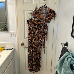 Olivaceous matching skirt and tie crop top